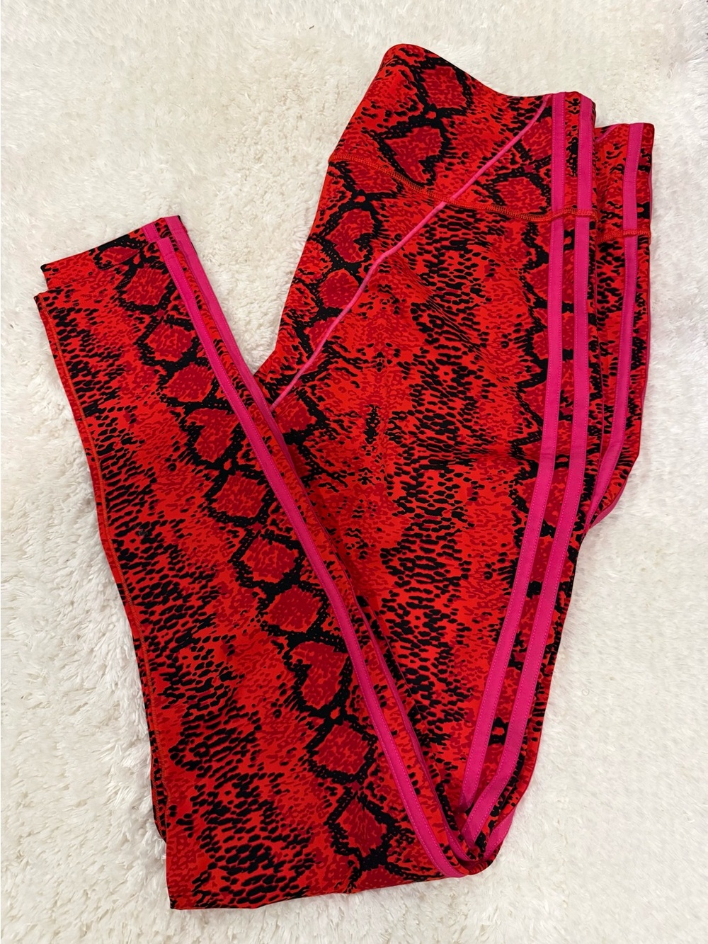 Adidas IVY PARK Plus Size Red Snake-Print Leggings with Pink Stripe